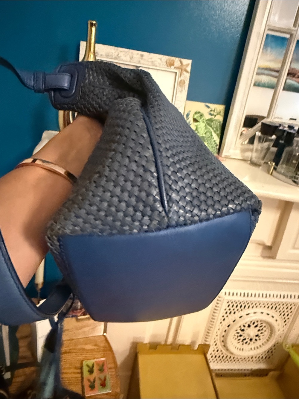 Tory Burch Navy Woven Hobo Shoulder Bag with Tassel - Picture 7 of 8